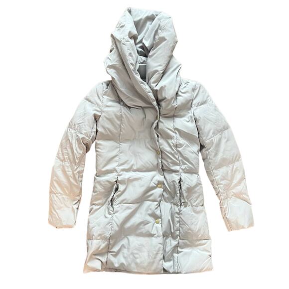 Cole Haan gray button down thigh length hooded puffer coat size XS  b2 - Picture 1 of 8